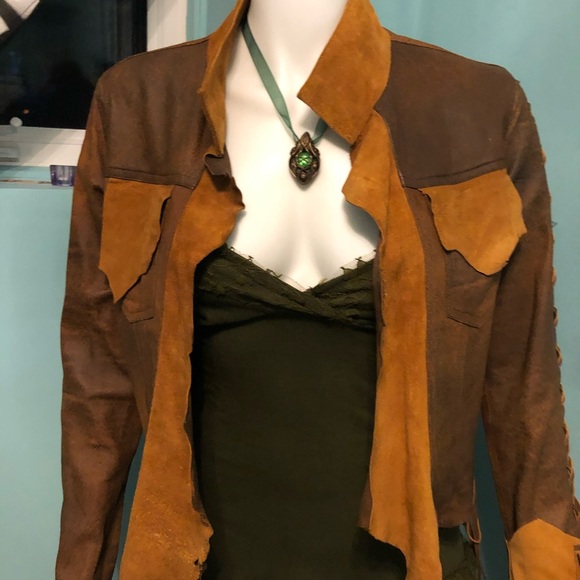 Two-Tone Brown Suede Western-Style Women's Leather Jacket - Picture 10 of 16